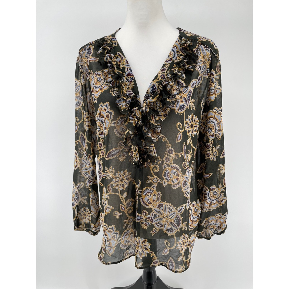 Zara‎ Ruffle Top Womens Large Floral Black Floral Whimsigoth Ethereal Romantic